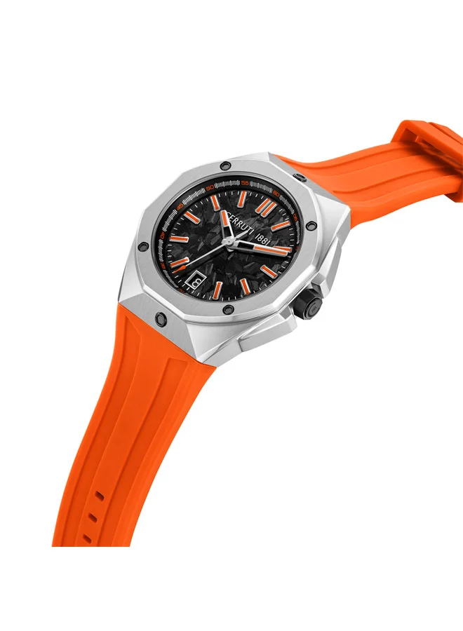 شيروتي 1881 Arezzo Black Carbon Dial Silicone Strap Analog Watch for Men, 41mm